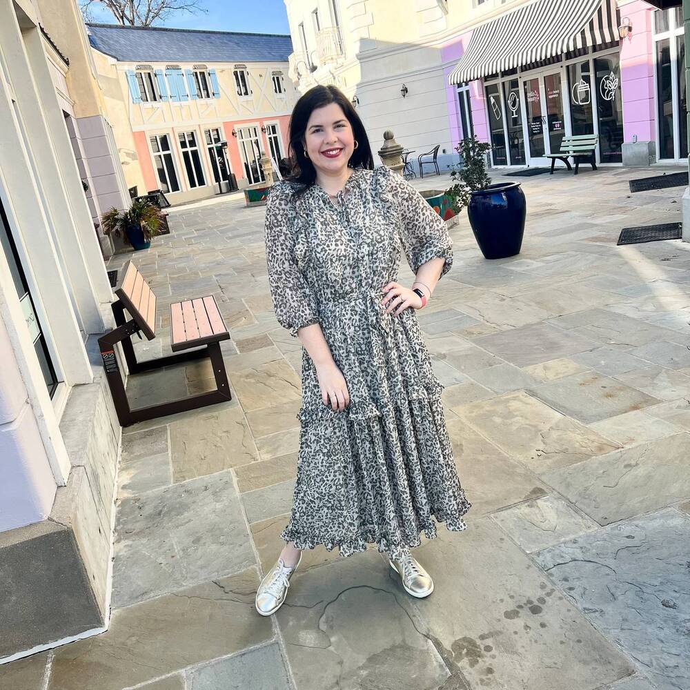 NEW &MERCI 3/4 sleeve midi leopard dress in grey